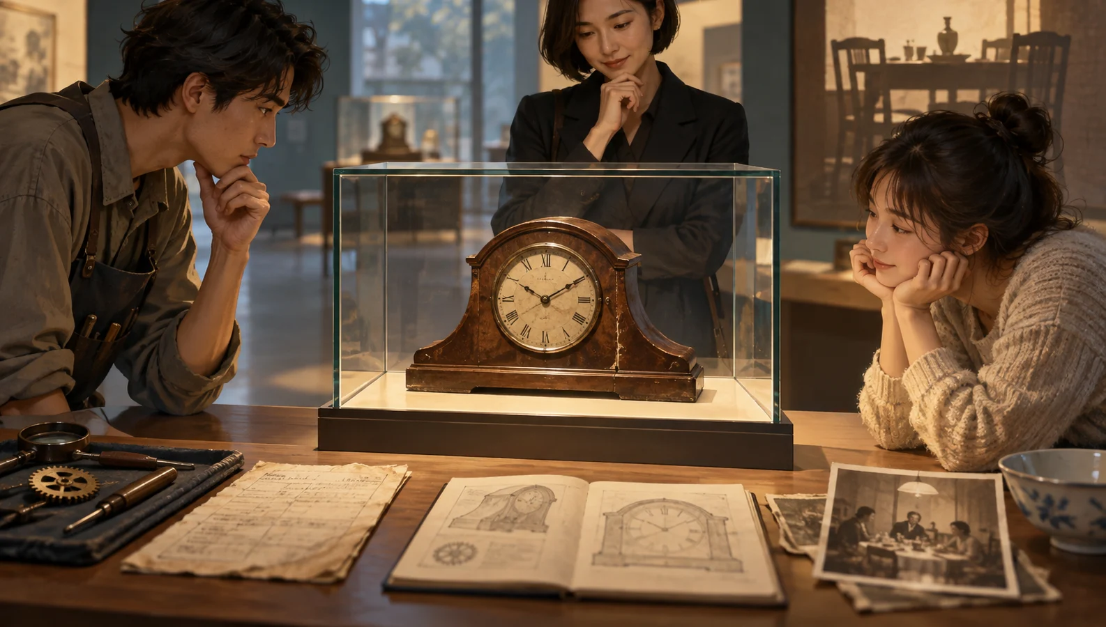虛構鐘錶展覽的互動設計：讓三位敘述者走進同一張展品標籤 主題的原創封面插畫