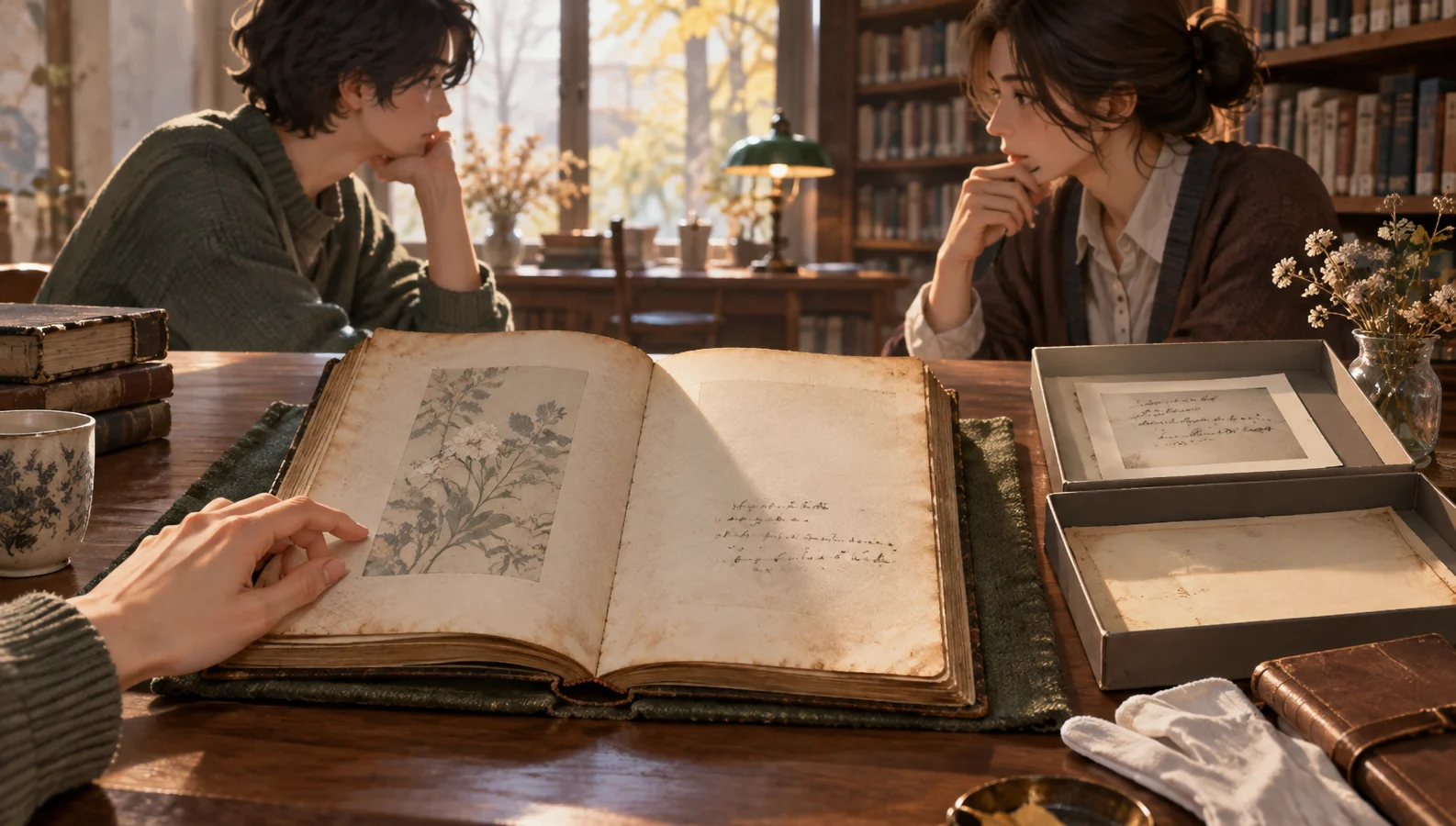 虛構舊書修復故事：讓保留批註與恢復空白都有後果 主題的原創封面插畫